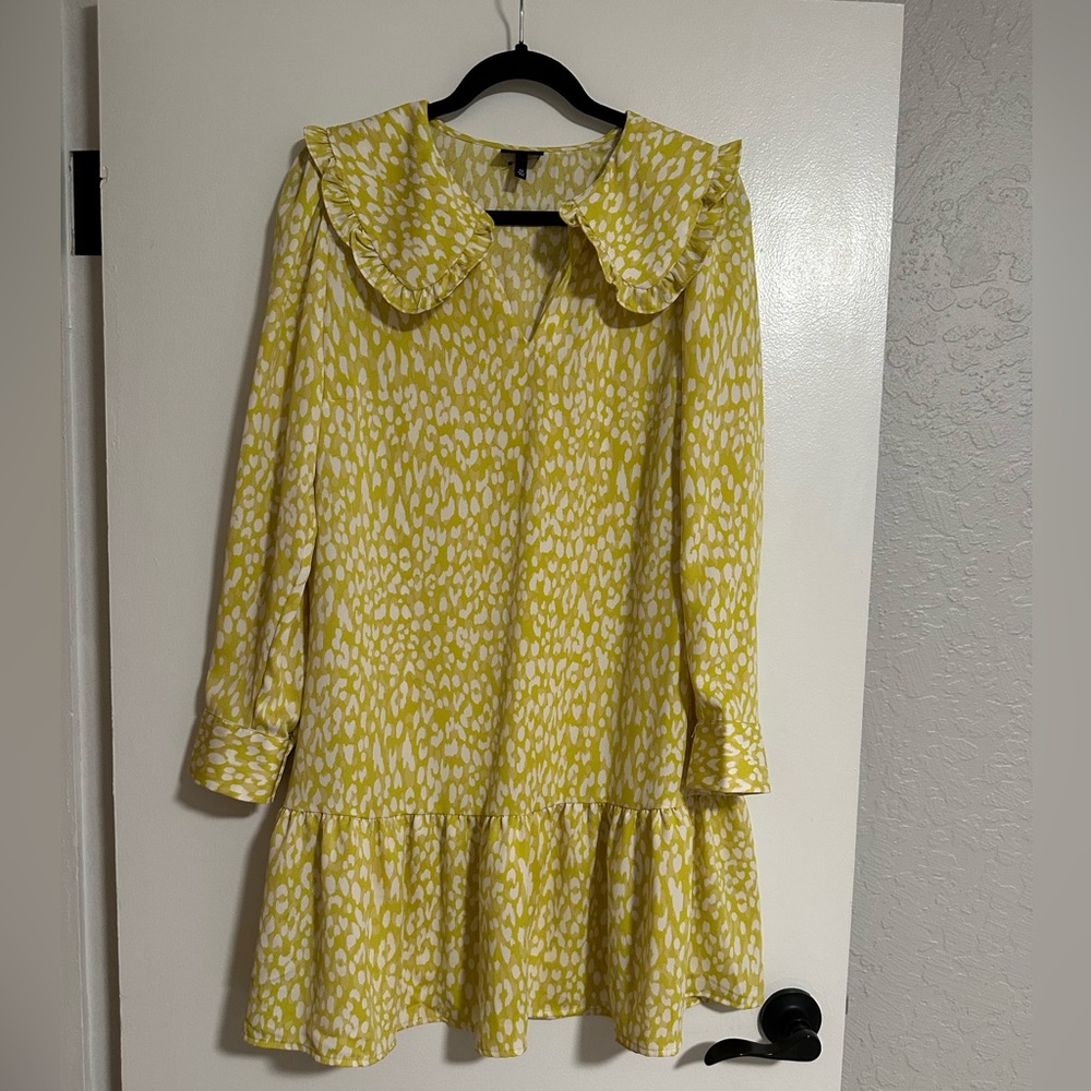 Who What Wear, long sleeve collar dress, yellow and white, size M